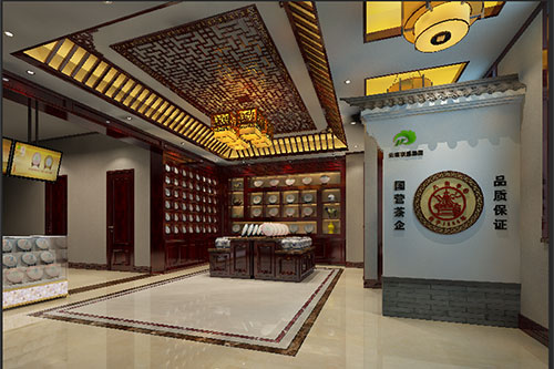 吴川古朴典雅的中式茶叶店大堂设计效果图
