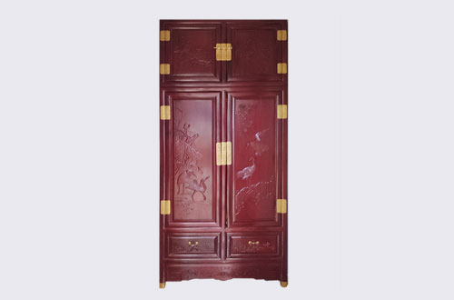 吴川高端中式家居装修深红色纯实木衣柜